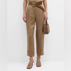 Brunello Cucinelli Tan High-Rise Cuffed Trousers | Italian Luxury